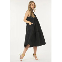 Sleeveless Basic Stretch Poplin Dress With Layers