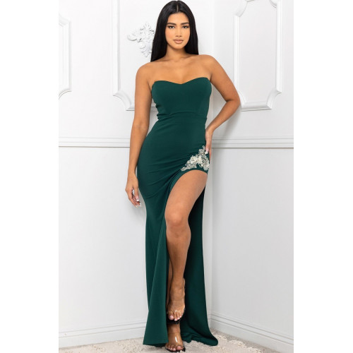 Beaded Embroidered Near Slit Detail Maxi Ddress