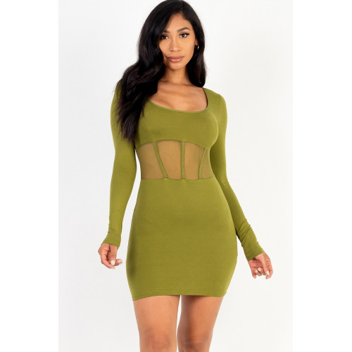 Square neck mesh corset mini dress