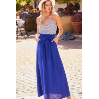 Striped Print Cami Sol Top Hi-waist Skirt Side Pocket Maxi Dress