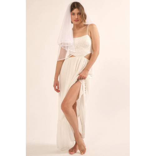 A Sheer, Chiffon Floral Lace Maxi Dress