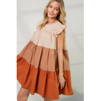 Poplin Tiered Color Block Dress