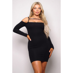 Long Sleeve Cuff Front Strap Mini Dress