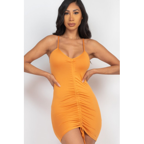 Adjustable Ruched Front Detail Mini Dress