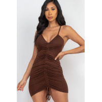 Adjustable Ruched Front Detail Mini Dress