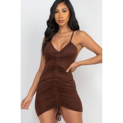 Adjustable Ruched Front Detail Mini Dress