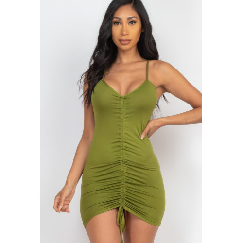 Adjustable Ruched Front Detail Mini Dress