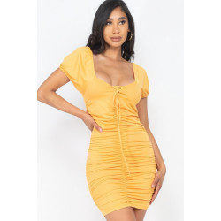 Front Lace Up Ruched Mini Dress