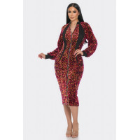 Midi 2 Way Zip Up Sequin Contrast Dress
