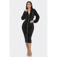 Midi 2 Way Zip Up Sequin Contrast Dress