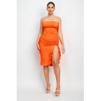 Ruffled Tube Slit Dress