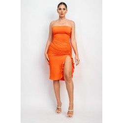 Ruffled Tube Slit Dress