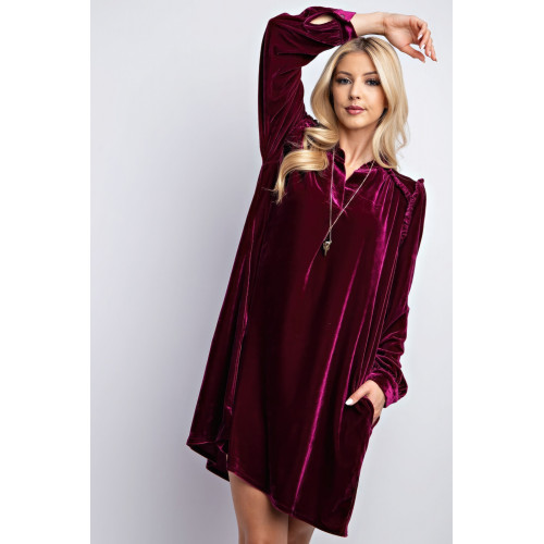Mini Ruffle Detailing Velvet Dress