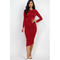 Ruched Long Sleeve Midi Dress