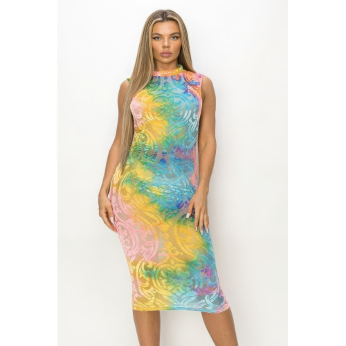Velvet Burn Out Pattern Sexy Midi Dress
