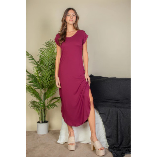 Hidden Pocket Batwing Sleeve V Neck Long Dress