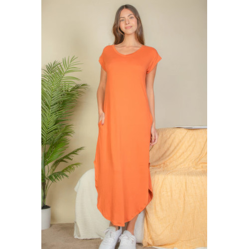 Hidden Pocket Batwing Sleeve V Neck Long Dress