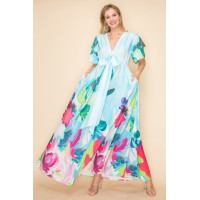 Printed V Neck Maxi Dress
