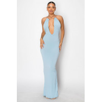 Halter Necklace Trim Long Dress