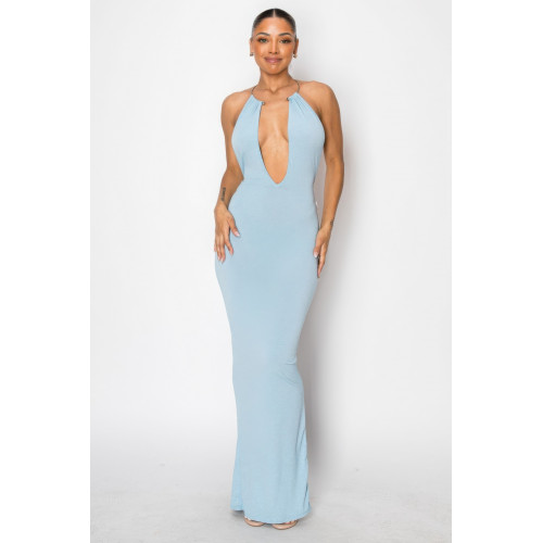 Halter Necklace Trim Long Dress