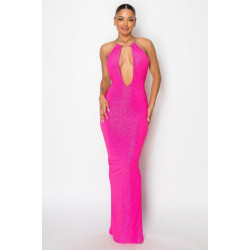 Halter Necklace Trim Long Dress