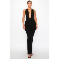 Halter Necklace Trim Long Dress