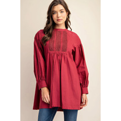 Long sleeve mini dress with lace detail