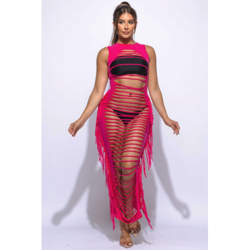 Fringe Cut Out Maxi Dress