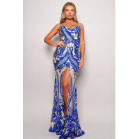 Spaghetti Strap Art Deco Sequins Maxi Dress