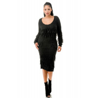 Knit Long Sleeve Fringe Dress