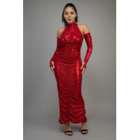 Metallic Ruched Dress With Sleeves