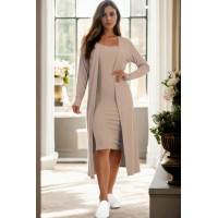 Ribbed Cardigan & Cami Midi Bodycon Dress