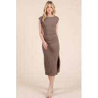 Cap Sleeve Boatneck Open Back Midi Dress