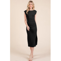 Cap Sleeve Boatneck Open Back Midi Dress
