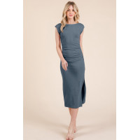 Cap Sleeve Boatneck Open Back Midi Dress