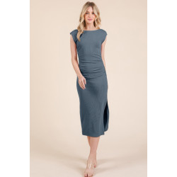 Cap Sleeve Boatneck Open Back Midi Dress