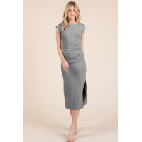 Cap Sleeve Boatneck Open Back Midi Dress