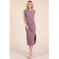 Cap Sleeve Boatneck Open Back Midi Dress