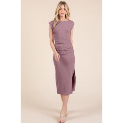 Cap Sleeve Boatneck Open Back Midi Dress