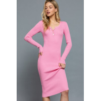 Henley Neck Midi Sweater Dress