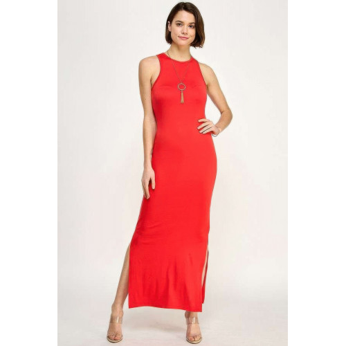 High Neck Side Slit Max Dress