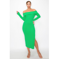 Off-shoulder Rib Midi Dress