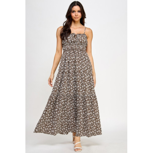 Floral Smocked Ruffle Maxi Dress