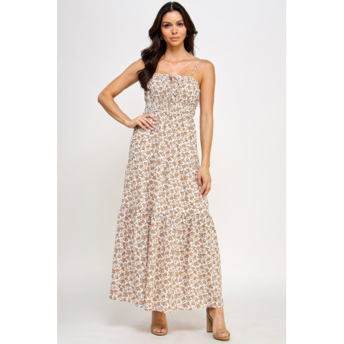 Floral Smocked Ruffle Maxi Dress