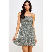 Floral Front Tie Ruffle Mini Dress