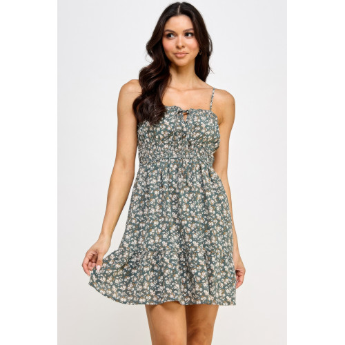 Floral Front Tie Ruffle Mini Dress