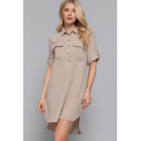 Roll Up Short Slv Straight Linen Effect Mini Dress