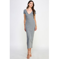 Double V-neck Ribbed Maxi Dress