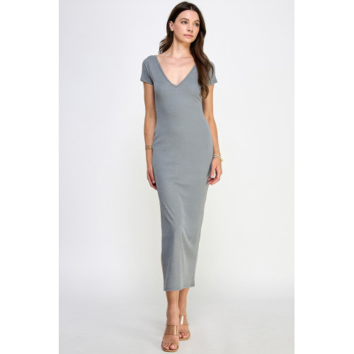 Double V-neck Ribbed Maxi Dress
