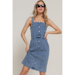 Button Down Placket Stretch Denim Dress